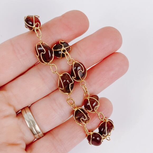 VTG Agate Quartz Gemstone Bracelet 1960s 1970s Artisan Gold Tone Wire Wrapped - Picture 4 of 13